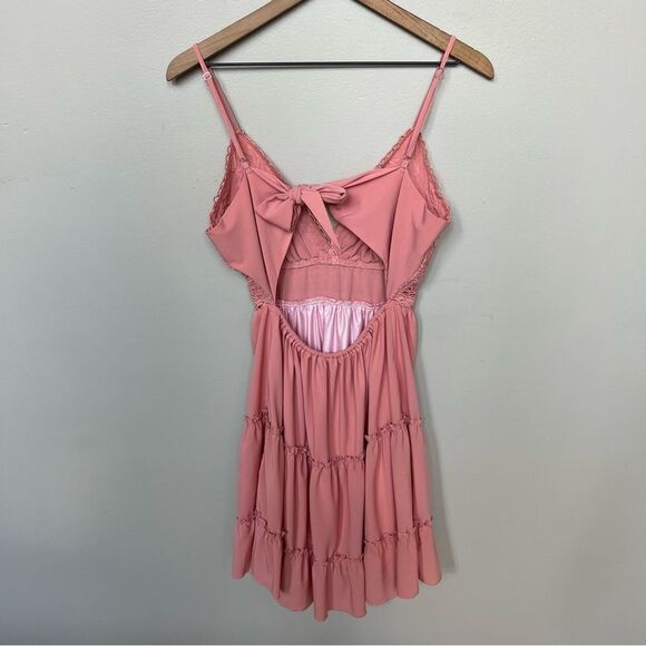 ECOWISH‎ Womens V-Neck Spaghetti Strap Bowknot Backless Sleeveless Lace Mini - Picture 14 of 15